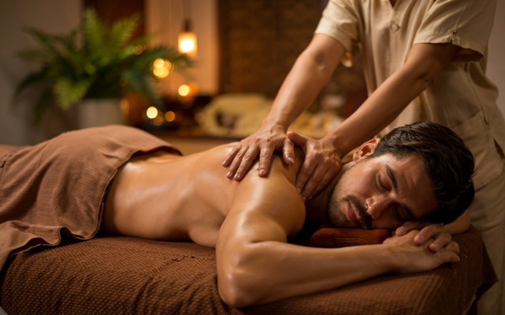 Client enjoying a relaxing back massage at the best massage center in Faisalabad – Graceful Spa Faisalabad.